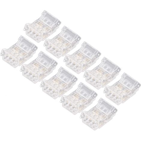 Lot de 10 connecteurs pour ruban LED COB, 4 broches, 10 mm, transparents et sans soudure, pour la maison, l'école ou le bureau. (1/5)