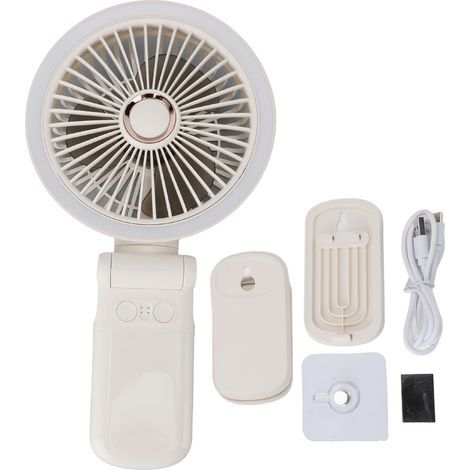 Ventilateur de bureau rechargeable par USB, rotatif et pliable, batterie externe 3600 mAh, fixation murale, ventilateur portable à pince avec veilleuse intégrée (1/4)