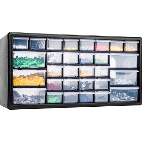 Organisateur de rangement de vis Boîte de rangement pour garage et atelier avec 30 tiroirs avec séparateurs réglables, organiseur mural pour outils (noir) (1/5)