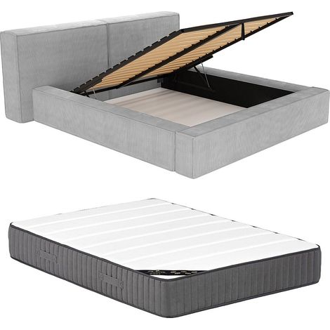 Letto contenitore 180 x 200 cm in Velluto a coste Grigio + Materasso - TIMANO (1/5)