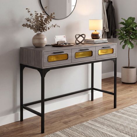 Console d entrée grise 90 cm avec éclairage LED, station de charge USB et Type-C (1/5)