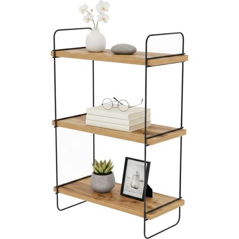 Dmora - Mensola Luce, Scaffale, Ripiano a muro, Scaffalatura multiuso, 40x20h66 cm, Quercia