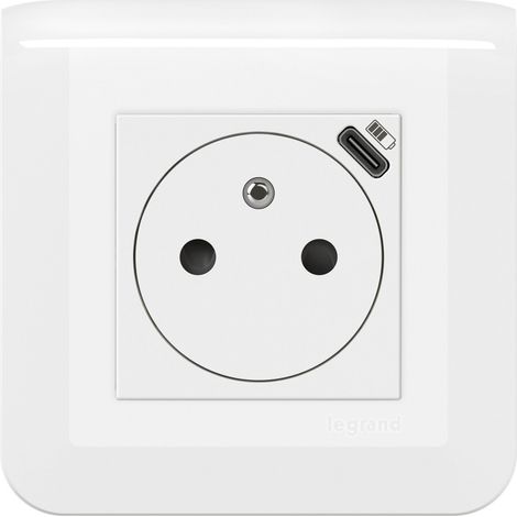 Legrand – Prise de courant Surface Mosaic avec chargeur Type-C 2 modules – Installation simplifiée – Socle rétractable pour éviter la poussière – Blanc