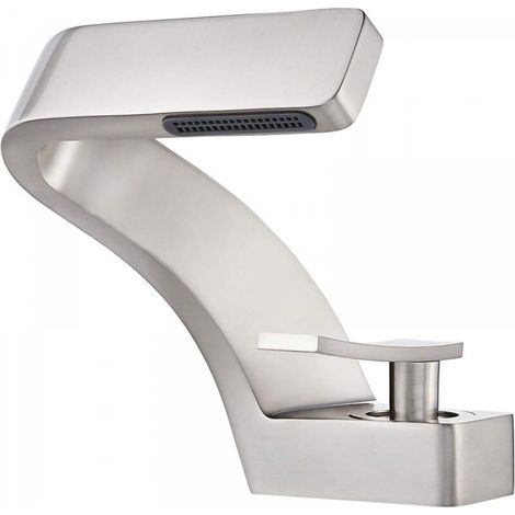 Robinet cascade pour lavabo de salle de bain, robinets chauds et froids en laiton massif, comprend deux tuyaux standard américains (nickel brossé) (1/5)
