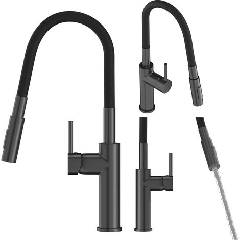 Mitigeur de Cuisine Lonar Granitan Gun Grey - Robinet Moderne avec Douchette Extractible Pivotante 360° (1/5)