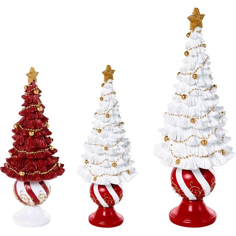 Conjunto de 3 decoraciones de Navidad árboles de Navidad figuritas festivas rojo y blanco Hitis (1/5)