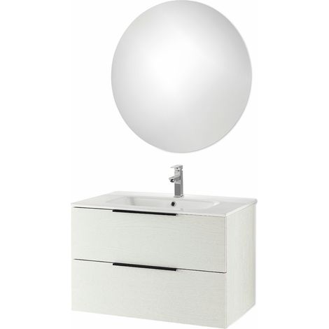 Mobile bagno sospeso BALI 80 cm Bianco Nordico e specchio retroilluminato LED (1/5)