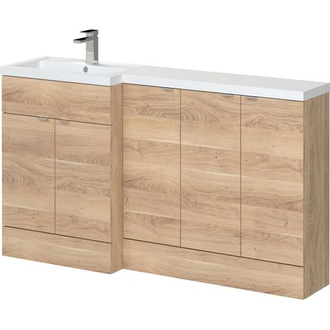 Alrewas Contemporary 2 Door Left-Hand Floor Standing Combination Unit with Basin, Bleached Oak, 1500mm