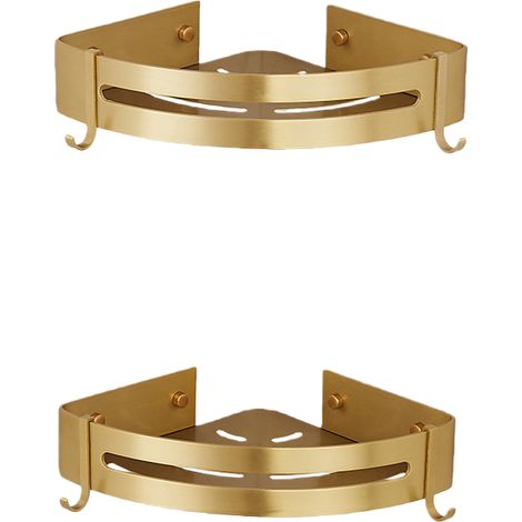 2 Étagères flottantes d'angle pour salle de bain, Étagère murale en aluminium brossé doré, Support pour shampooing, cosmétiques, gel douche