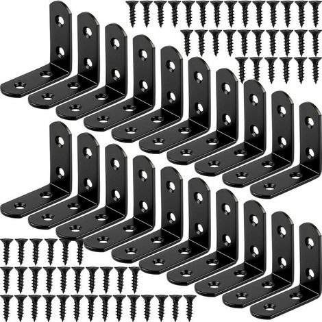 20 Stück schwarze rechtwinklige Montagehalterung, L-förmige Halterung, Eckstrebe, 90-Grad-Edelstahl-Metallhalterung, 40 x 40 mm (1/4)