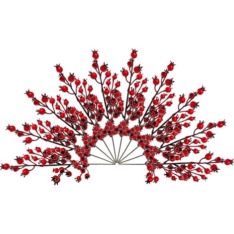 Kit de 10 Branches Artificielles Baies Rouges et Grenades, Décoration Florale Faux Houx pour Table, Arrangement Floral Nouveau Year Noël, Longueur 39CM, Style Festif Rouge-KZQ (1/3)