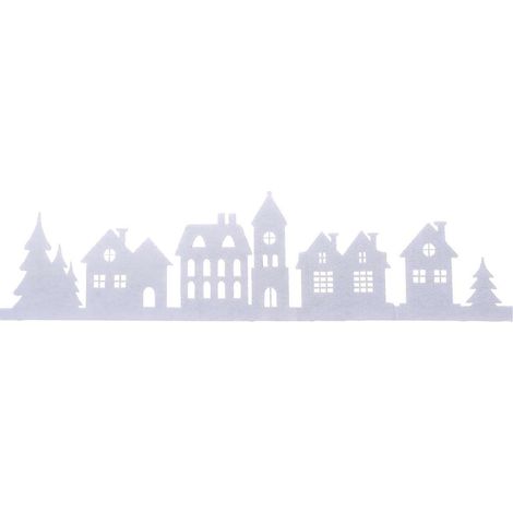 Weihnachtliche Fensterdeko Schneerand Häuser Weiß 100 x 24 cm - Polyester
