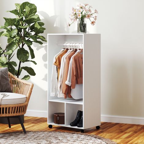 Armadio con ripiani, armadio mobile con 4 ruote - per soggiorno o camera da letto, 60x40x127 cm - Bianco (1/5)