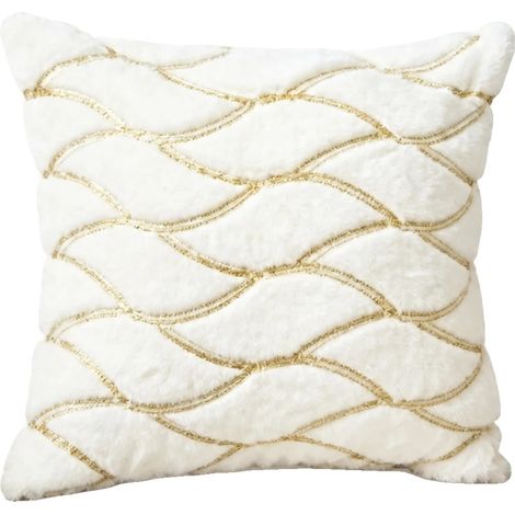 Dekorativer Kissenbezug, Eleganter Europäischer Stil, Weicher Synthetischer Pelz, Weiß 45x45cm (1/2)