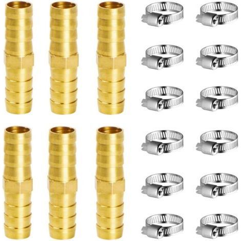 Connecteurs de tuyau en laiton 10mm - 6 pièces avec pinces pour air, eau, gaz et huile (1/5)