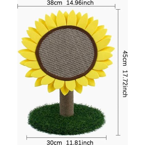 Rascador vertical con forma de girasol para gatos, juguete de arena de sisal duradero para gatos de interior, ideal para aplastar garras, bonito rascador redondo de sisal. (1/4)