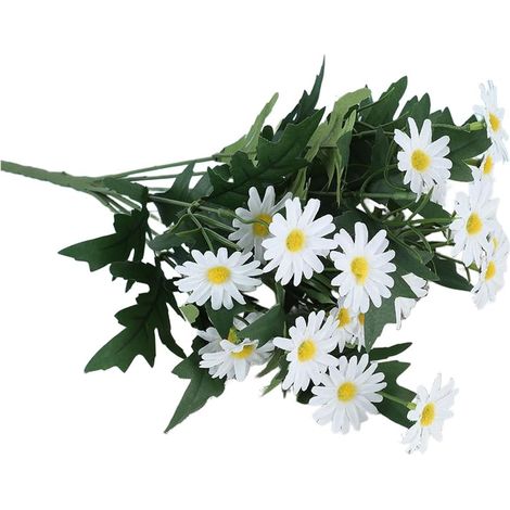 Bouquet de marguerites artificielles en soie à 9 têtes de 35 cm de long pour arrangement floral réaliste pour maison, jardin, chambre, bureau, mariage, centre de table, blanc (1/5)