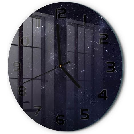 Horloge Murale Ronde Quartz Verre Trempé Design Moderne Salon Chambre Bureau Constellation fi 30 cm (1/5)