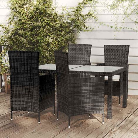 Salon de jardin 5 pcs Ensemble Table et Chaise de Jardin - avec coussins Résine tressée Noir BV348875 - BonneVie (1/5)