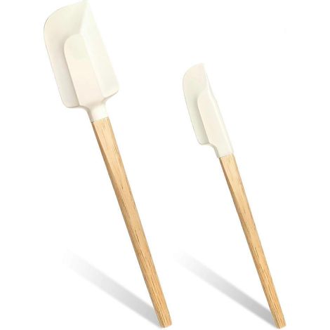 2 Stück Silikonspatel mit Holzgriff, Gummispatel zum Kochen, kleiner Spatel, Silikon-Glasschaber, kleine Gummispatel für Küche, Backmischungen (1/4)