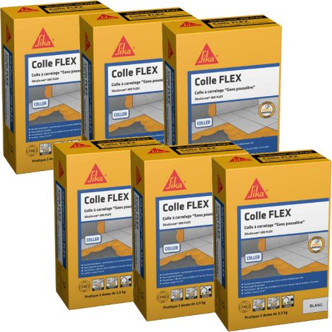 Colle à carrelage SikaCeram 200 Flex – Lot de 6 – 2,5 kg – Double consistance – Faible émission de poussière – Résistant au glissement