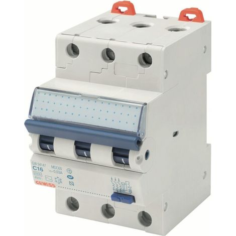 Disjoncteur Magnétothermique Différentiel GEWISS Compact MDC60 3P Courbe C 16A 6000A-6kA/400V 3 Modules - GW94147