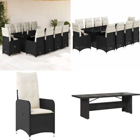 vidaXL 11-tlg. Garten-Bistro-Set mit Kissen Schwarz Poly Rattan (1/5)