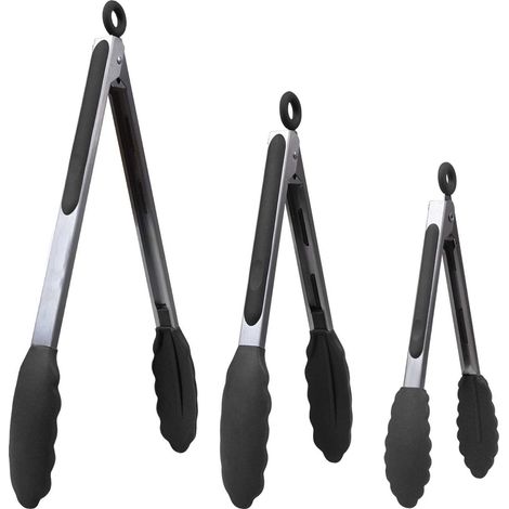 Pinces - Acier Inoxydable 1 mm - Silicone Alimentaire 250 °C - Barbecue Cuisine - Lot de 3 (18 cm 23 cm 30 cm) (1/5)