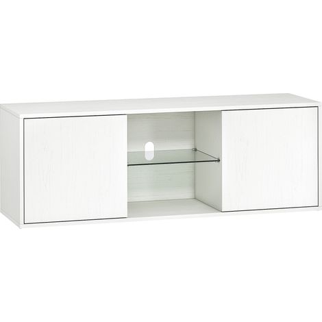 Mobile Porta TV fino a 55" Sospeso o a Terra Ante Soft Close Foro Passacavi e Ripiano in Vetro Bianco (1/5)