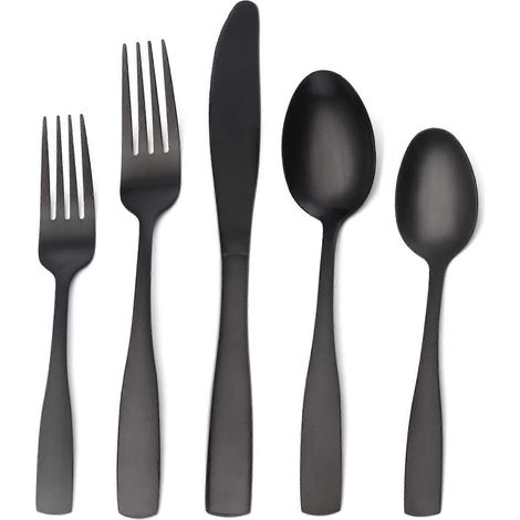 Matte Black Silverware Set,5-Piece, Satin Stainless Steel, Dishwasher Safe