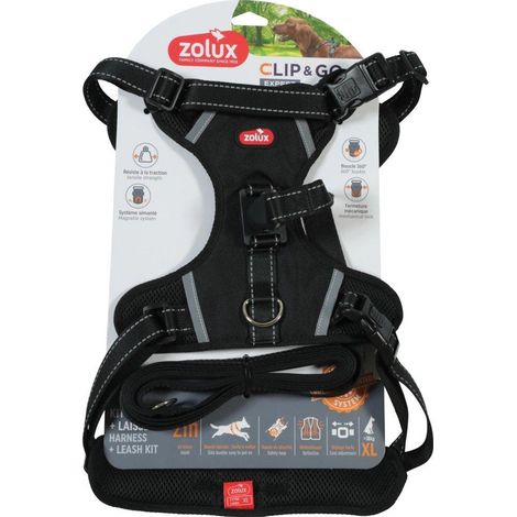 Zolux Kit de Confort Canin noir harnais et laisse