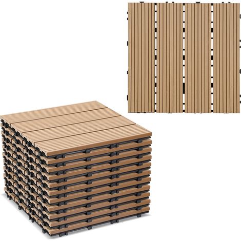 Lot de 66 dalles de terrasse WPC 30 x 30 cm pour balcon de 6 m² - Avec système de clic - Revêtement de sol pour balcon, terrasse - Résistant aux intempéries avec drainage - Teck (1/5)