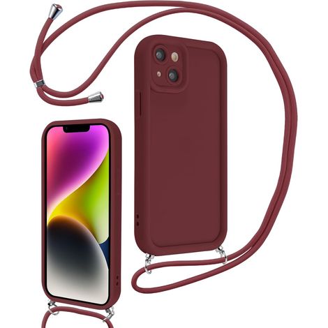 Coque pour iPhone 14 Plus 6,7" avec Cordon de Collier Réglable, Etui Protection de la Caméra Silicone Souple TPU Antichoc Housse avec Corde Lanyard Cover pour Femmes Filles, Rouge (1/5)