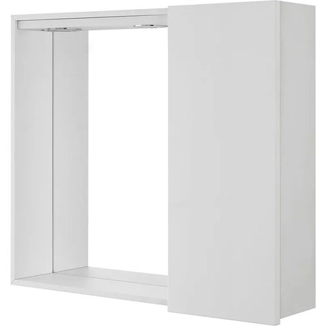 Specchio contenitore 68x61 cm bianco lucido con anta a destra e LED (1/5)