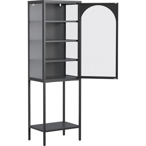 Vitrine aus Metall und Glas, schwarz, mit 3 verstellbaren Böden, 160 x 50 x 35 cm (1/5)