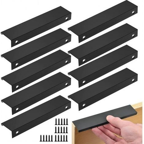 Set di 10 maniglie nere, maniglie per mobili nere - maniglie invisibili, maniglie nere per mobili da cucina, maniglie per mobili in lega di alluminio nero opaco, interasse fori 96 mm, 10 maniglie + 20 (1/5)