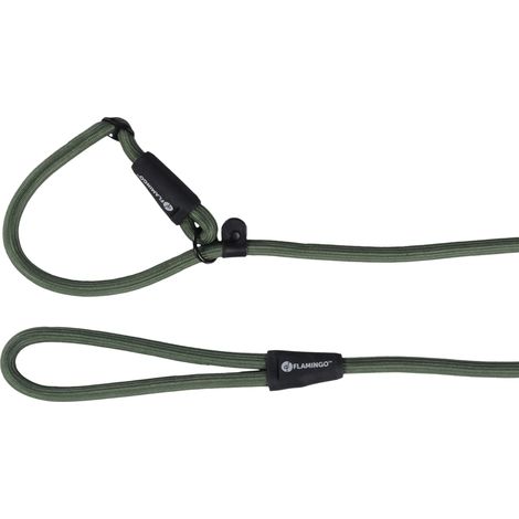 Laisse Chien - Anti-Traction Cami Vert – 170cm L x 1,2cm l x 1,2cm H (Ø 1,2cm) – Nylon – Stop sécurité réglable – pièces métalliques Noir Brillant – promenades Plus sereines