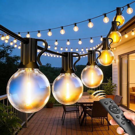 Guirlande Lumineuse Extérieure 6M, G40 LED 7+1 Ampoules Incassables, Blanc Chaud, IP44 Étanche, Connectable, Plug&Play, Pour Jardin Balcon Terrasse Mariage Noël (1/5)