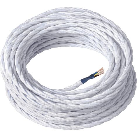10 Mètre Câble électrique textile Blanc torsadé soie 3x0,75 avec terre pour lampe lustre applique