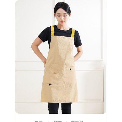 Tablier uni pour femme — imperméable, respirant et doté de bretelles réglables — idéal pour cuisiner, pâtisser et jardiner. Dimensions : 75 x 70 cm. (1/5)