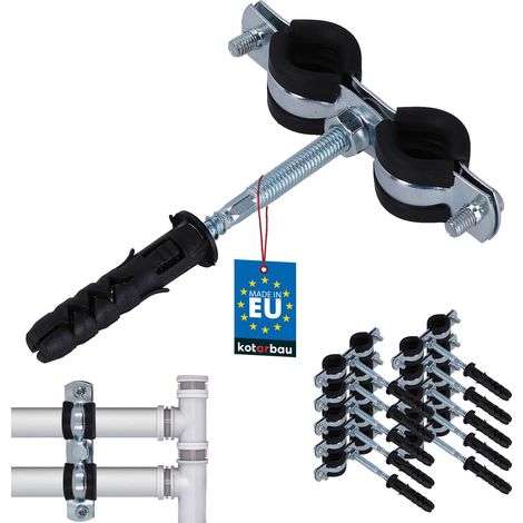KOTARBAU® 10 pces. Collier de Serrage Tuyau - Acier Galvanisé - 3/8" - Double - Fixation pour Tube - Collier de Fixation - avec Joint en Caoutchouc - Fixation pour Tube - avec Chevilles - Noir Argenté (1/5)