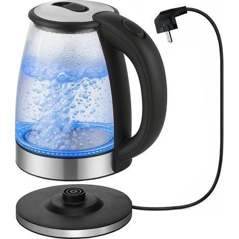 Bouilloire en verre 1,8L, très silencieuse, sans BPA, base rotative à 360°, éclairage LED, verre borosilicate, arrêt automatique, protection contre la surchauffe, élégante