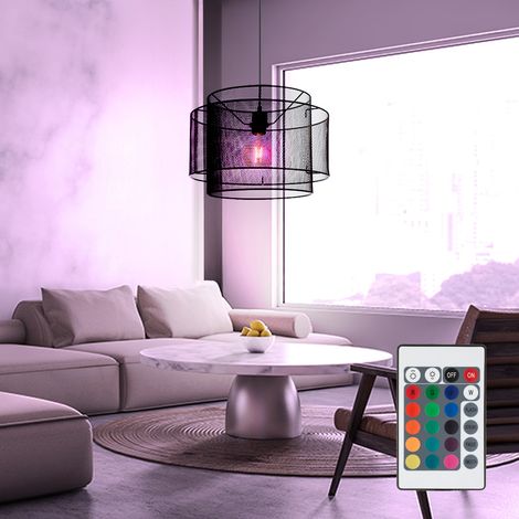 Lampada a sospensione Lampada a sospensione nera Lampada a sospensione nera industriale, sala da pranzo, griglia, telecomando dimmerabile, 1x LED RGB 8,5W 806Lm bianco caldo, DxH 40x120 cm