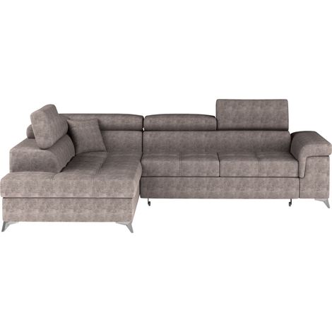 Canapé d'angle convertible tissu MARIDO - Coffre et appuis-tête réglables angle gauche-Marron clair-angle gauche (1/5)