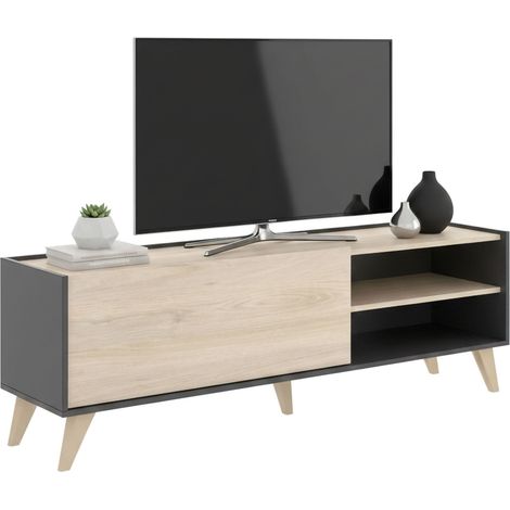Dmora - TV-Schrank Asinara, niedriges Sideboard für Wohnzimmer, TV-Sideboard für Wohnzimmer, 155 x 43 x 47 cm, Eiche und Anthrazit
