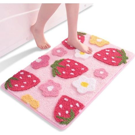 Tapis de bain rose fraise - Antidérapant - Lavable - Multicolore - En microfibre douce - Absorbant - 45 x 65 cm Odipie (1/5)