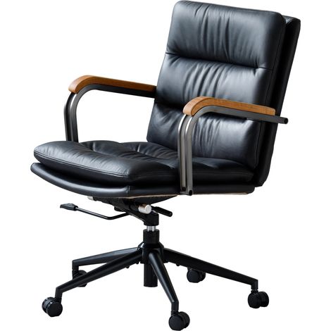Sedia da ufficio ergonomica girevole in cuoio nero con ruote, altezza regolabile e supporto schiena, poltrona computer direzionale per home office CHICFURN (1/5)