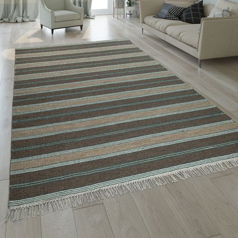 Paco Home Alfombra Kilim Tejida A Mano Diseño De Rayas Con Flecos De Alta Calidad En Beige 240x340 cm (1/4)