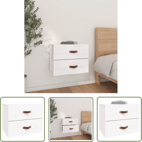 The Living Store Wand-Nachttisch Weiß 50x36x40 cm - Wandregal - Nachtkästchen - Holzschrank - Wohnzimmer Dekoration - Kiefernholz Möbel (1/5)
