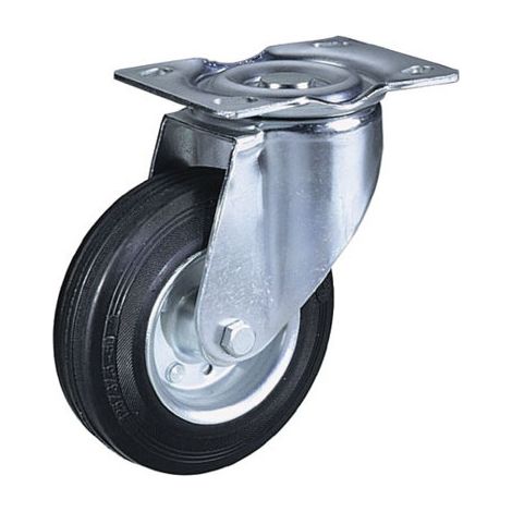 1PZ RUOTE INDUSTRIALI IN GOMMA CON PIASTRA GIREVOLE - ø mm.125 piastra mm.115x8